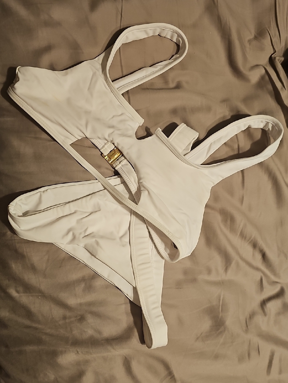 White Two-Piece Bikini Set with Gold Accent